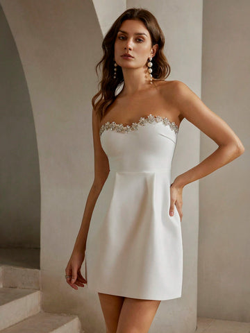 Anewsta Rhinestone Decor Cropped Tube Dress