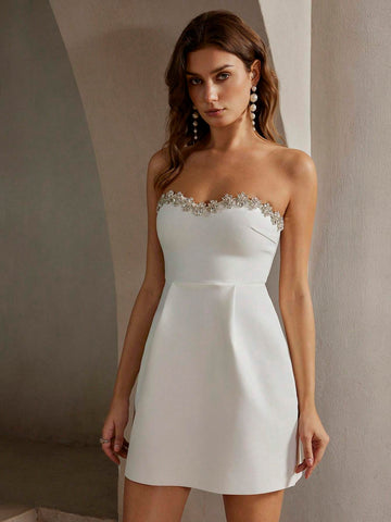 Anewsta Rhinestone Decor Cropped Tube Dress