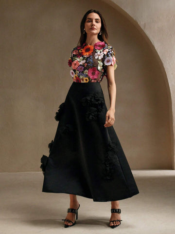 Romantic Embroidered Floral Applique Decorated Blouse