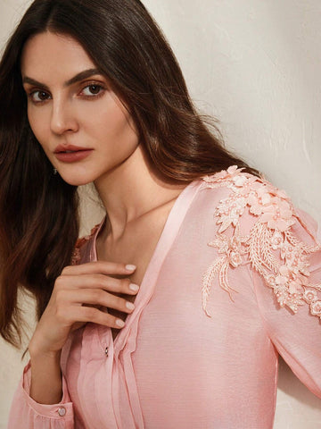 Anewsta Romantic French Style 3D Flower Chiffon Shirt