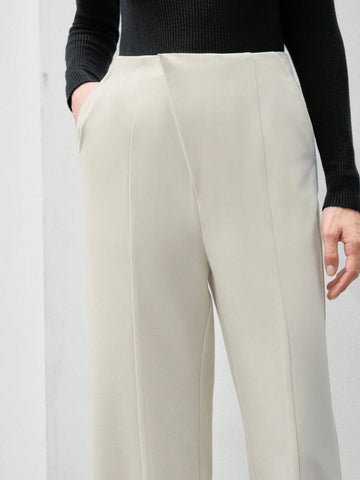 Anewsta Slit Design Apricot Colored Long Pants