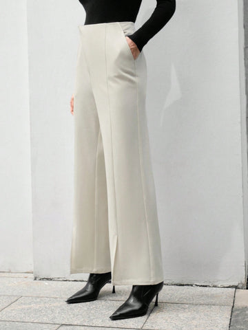 Anewsta Slit Design Apricot Colored Long Pants