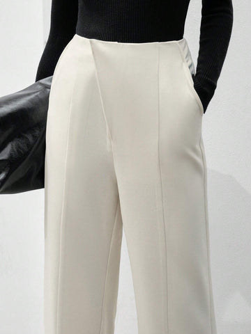 Anewsta Slit Design Apricot Colored Long Pants