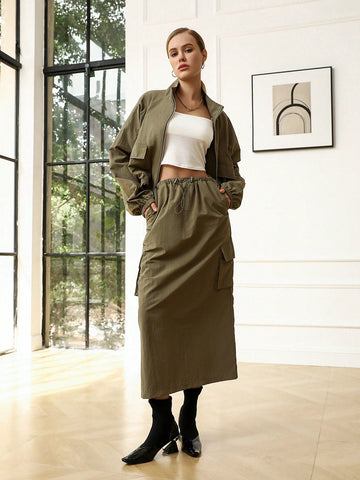 Anewsta Solid Color Casual Workwear 2pcs/Set