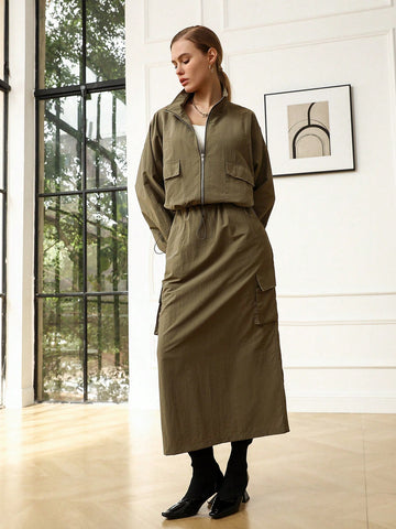 Anewsta Solid Color Casual Workwear 2pcs/Set