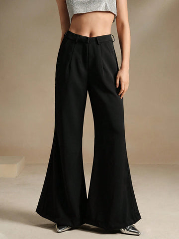 Anewsta Solid Color High Waisted Wide Leg Pants With Pockets