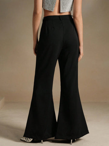 Anewsta Solid Color High Waisted Wide Leg Pants With Pockets