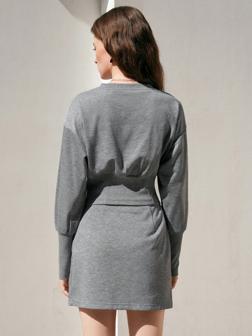 Anewsta Solid Color Top And Skirt Two-Piece Set