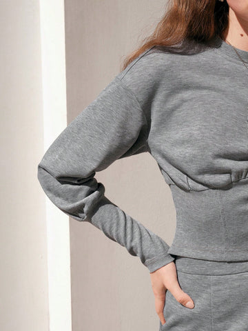 Anewsta Solid Color Top And Skirt Two-Piece Set