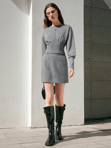 Anewsta Solid Color Top And Skirt Two-Piece Set