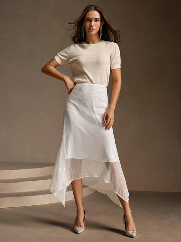 Anewsta Spring&Summer Elegant Beaded Asymmetric Hem Skirt