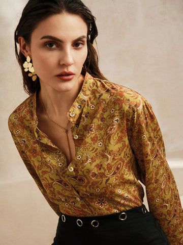 Anewsta Spring And Autumn Retro Casual Paisley Pattern Shirt