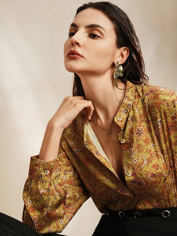 Anewsta Spring And Autumn Retro Casual Paisley Pattern Shirt