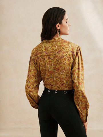 Anewsta Spring And Autumn Retro Casual Paisley Pattern Shirt