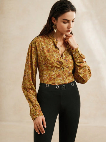 Anewsta Spring And Autumn Retro Casual Paisley Pattern Shirt