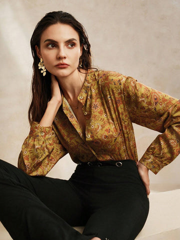 Anewsta Spring And Autumn Retro Casual Paisley Pattern Shirt