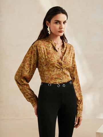 Anewsta Spring And Autumn Retro Casual Paisley Pattern Shirt