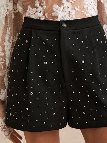 Anewsta Summer Fashionable Rhinestone Decorated Suit Shorts