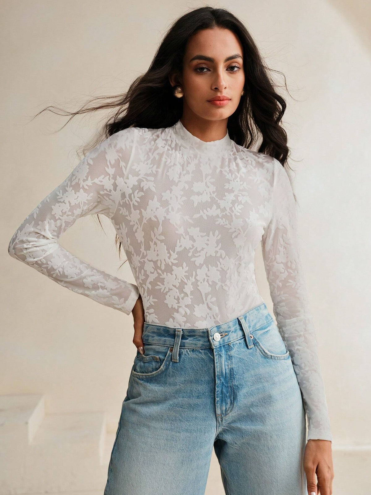 Anewsta Unique Rose Floral Print Elastic Bodysuit