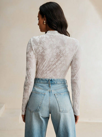 Anewsta Unique Rose Floral Print Elastic Bodysuit