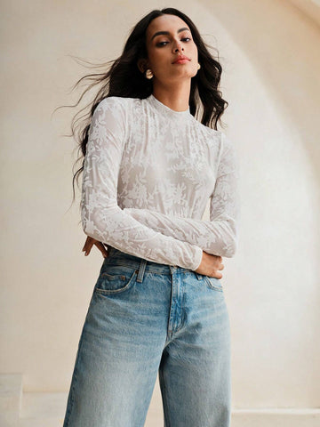 Anewsta Unique Rose Floral Print Elastic Bodysuit