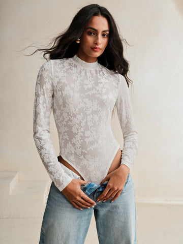 Anewsta Unique Rose Floral Print Elastic Bodysuit