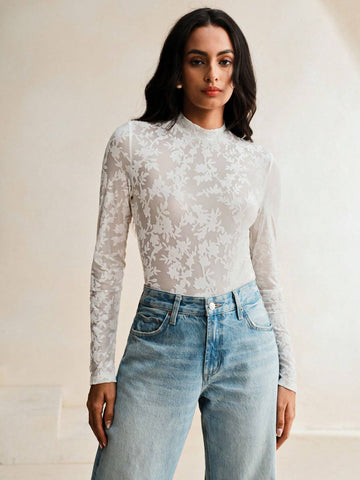 Anewsta Unique Rose Floral Print Elastic Bodysuit