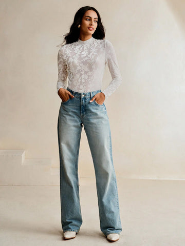 Anewsta Unique Rose Floral Print Elastic Bodysuit