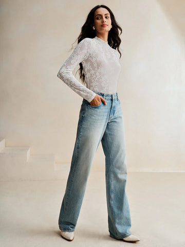 Anewsta Unique Rose Floral Print Elastic Bodysuit