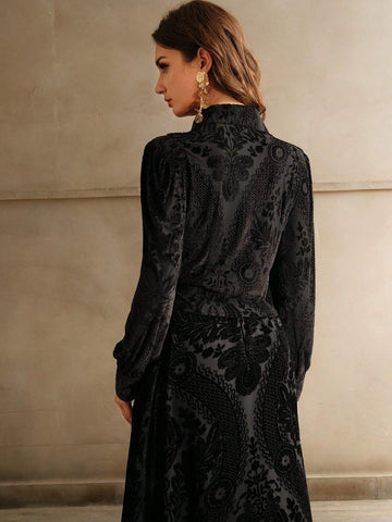 Anewsta Velvet Floral Embroidered Elegant Long Sleeve Shirt
