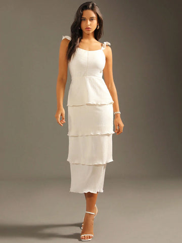 Anewsta White Layered Women's Cake Dress