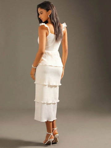 Anewsta White Layered Women's Cake Dress