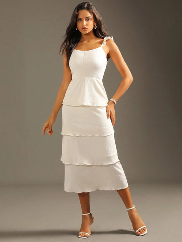 Anewsta White Layered Women's Cake Dress