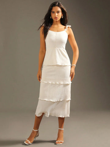 Anewsta White Layered Women's Cake Dress