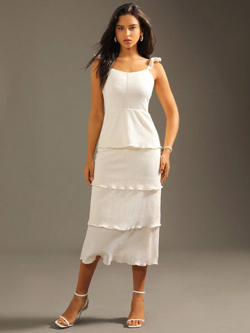 Anewsta White Layered Women's Cake Dress