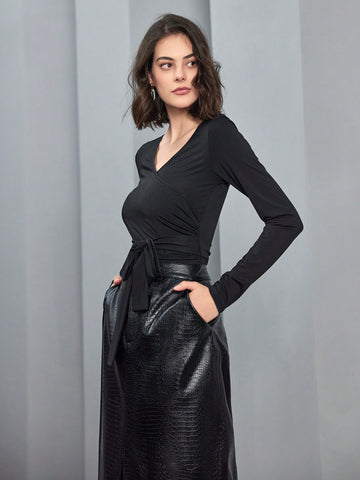 Anewsta Women'S Belted Long Sleeve Bodysuit