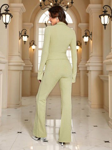 Anewsta Women'S Textured Fabric Shirt And Pants Two-Piece Set