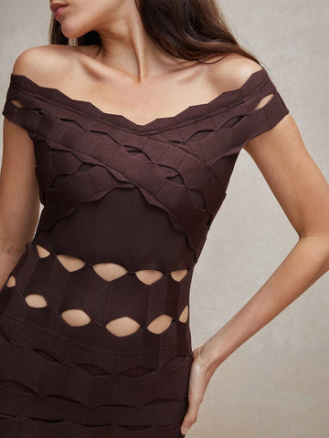 Anewsta Women Bandage Lace Solid Color One Shoulder Bodycon Dress