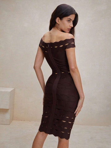 Anewsta Women Bandage Lace Solid Color One Shoulder Bodycon Dress