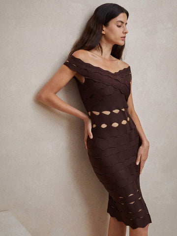 Anewsta Women Bandage Lace Solid Color One Shoulder Bodycon Dress