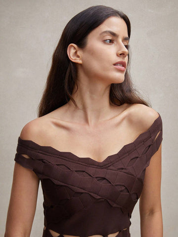 Anewsta Women Bandage Lace Solid Color One Shoulder Bodycon Dress