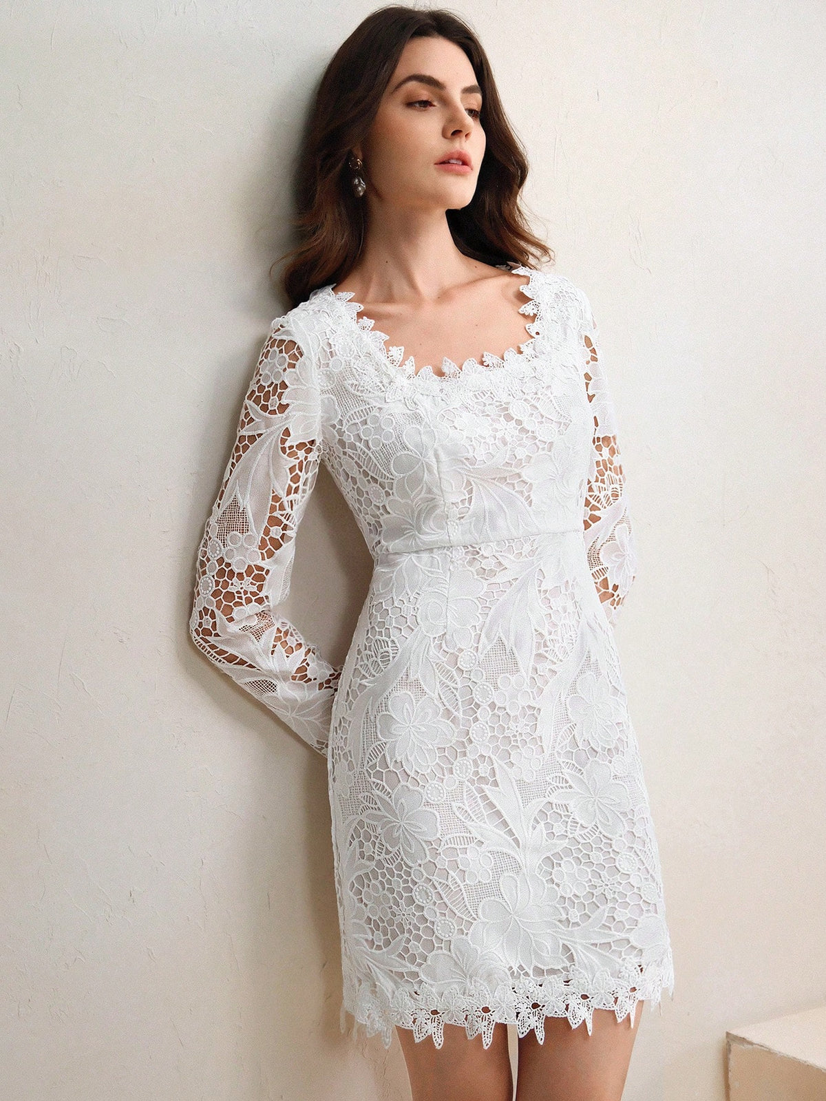 Anewsta Women Casual Ruffle Trim Long Sleeve Slim Fit Short Dress, Suitable For Vacation