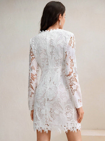 Anewsta Women Casual Ruffle Trim Long Sleeve Slim Fit Short Dress, Suitable For Vacation