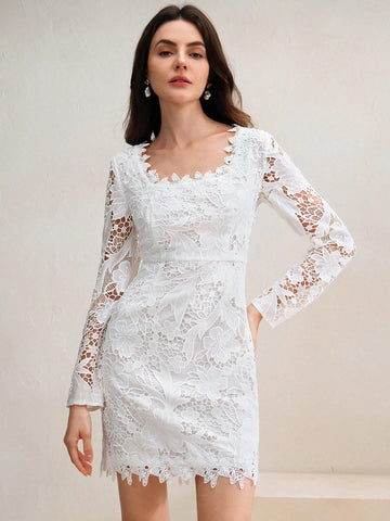 Anewsta Women Casual Ruffle Trim Long Sleeve Slim Fit Short Dress, Suitable For Vacation