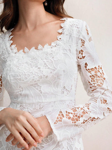 Anewsta Women Casual Ruffle Trim Long Sleeve Slim Fit Short Dress, Suitable For Vacation