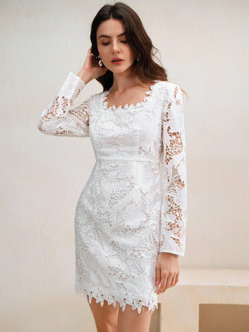 Anewsta Women Casual Ruffle Trim Long Sleeve Slim Fit Short Dress, Suitable For Vacation