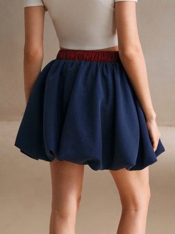 Anewsta Women Colorblock Drawstring Waist Short Casual Skirt