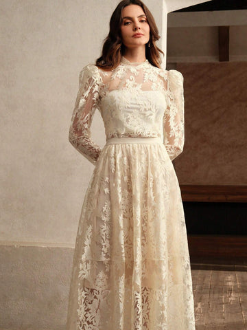 Anewsta Women Elegant Mesh Embroidered A-Line Skirt