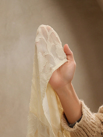 Women Elegant Romantic Cutout Pleated Sleeve Design Blouse,