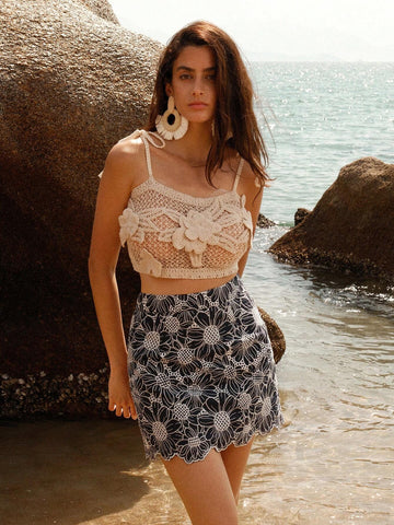 Anewsta Women Fashionable High Waisted Asymmetrical Lace Shorts